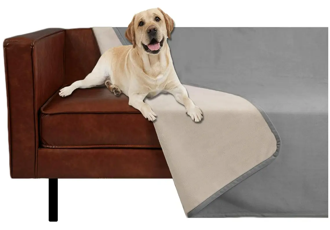 Ameritex Pet Bed Blanket Reversible 100% Waterproof Velvet Super Soft for Sofa and Bed (68x82 Inches, Light Grey+Beige)