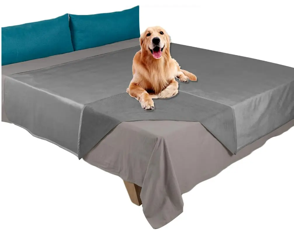 Ameritex Pet Bed Blanket Reversible 100% Waterproof Velvet Super Soft for Sofa and Bed (82x102 Inches, Light Grey+Grey)